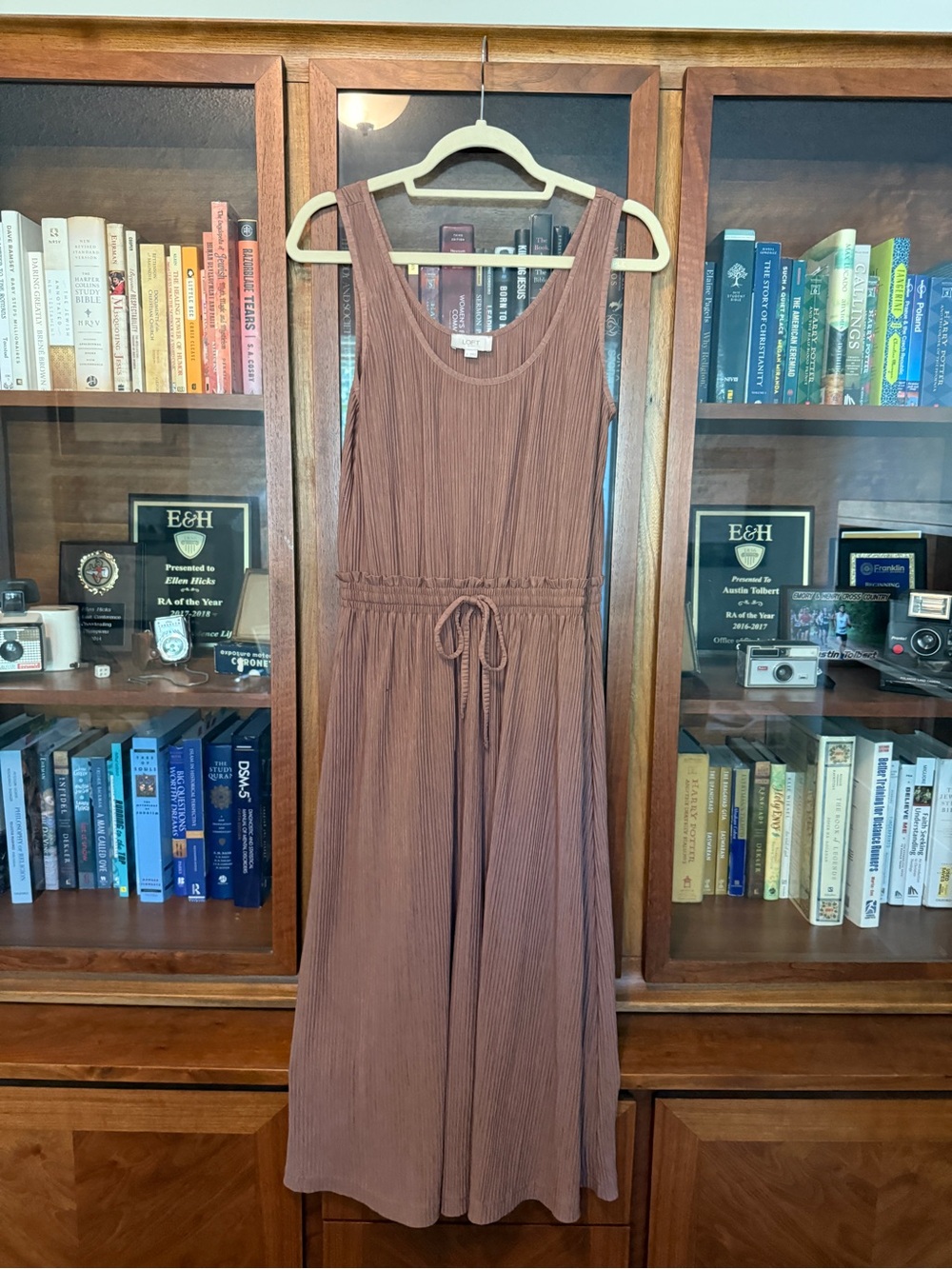 Loft Sleeveless Brown Midi Dress with Drawstring Waist
